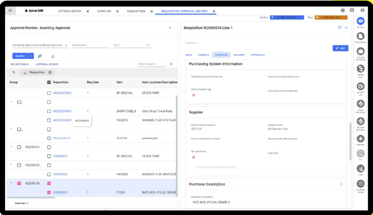 screenshot of Aptean EAM